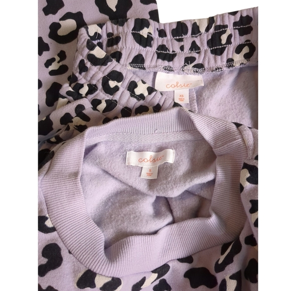 COLSIE 2 Piece Leopard Print Fleece Cropped Lounge Set Sweatshirt & Pants SZ XS - Picture 5 of 6